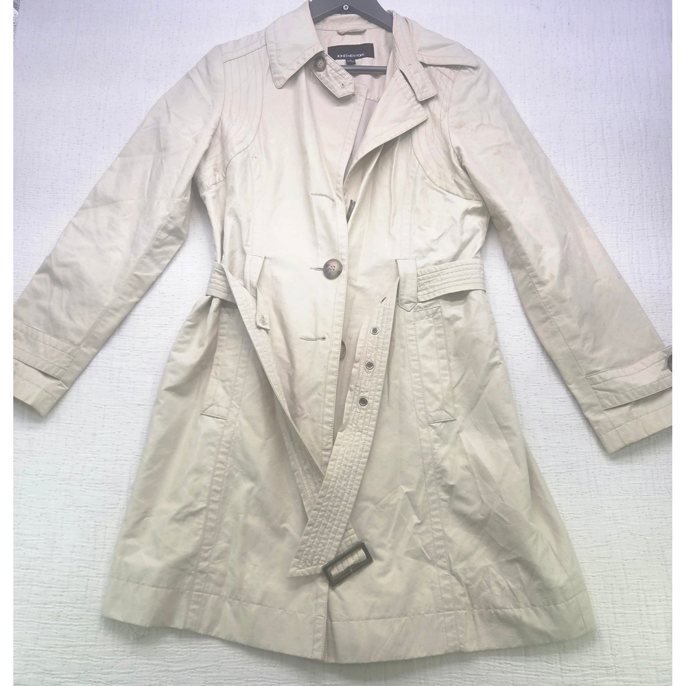 Jones New York Womens Cream Beige Belted Trench Coat Jacket Z17702 Size S